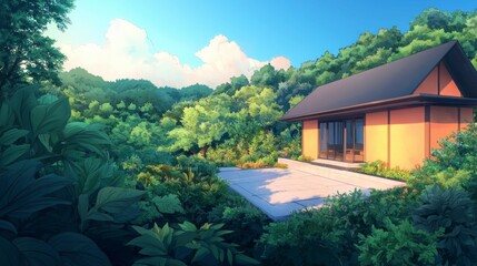 Eco Friendly Modern House  Lush Greenery  Sustainable Architecture  AI Render