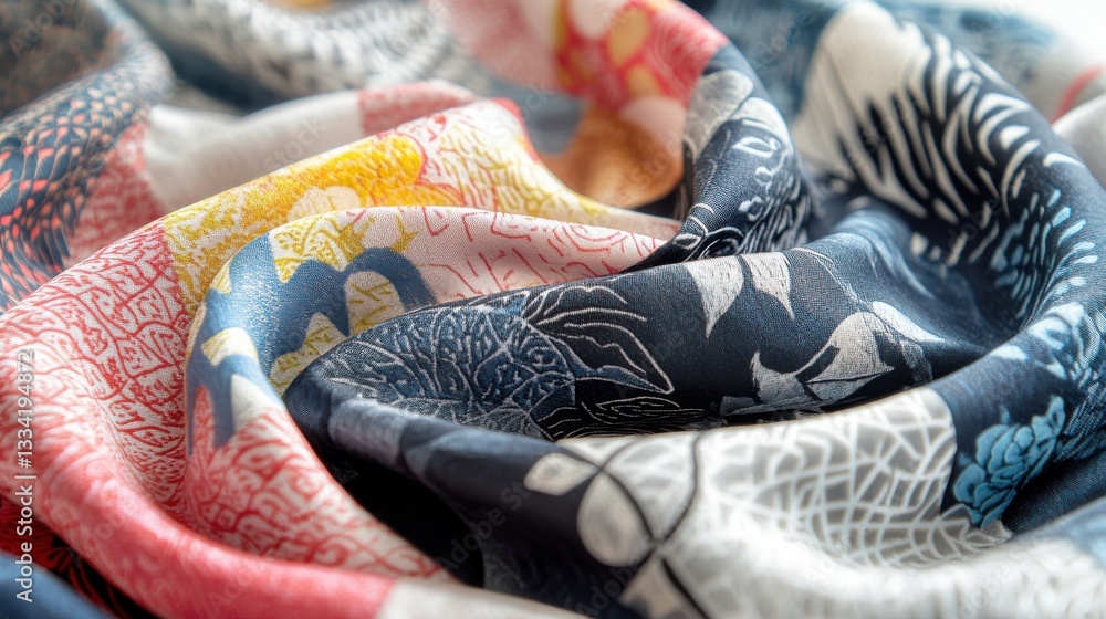 Poster colorful fabric textures with intricate patterns and designs