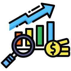 Market Analysis icon in Flat Color Style With Outline. Simple Vector Design. Simple Vector Flat Icon