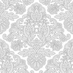 Damask style pattern, abstract flowers, grey and white colors. Seamless floral pattern-671.