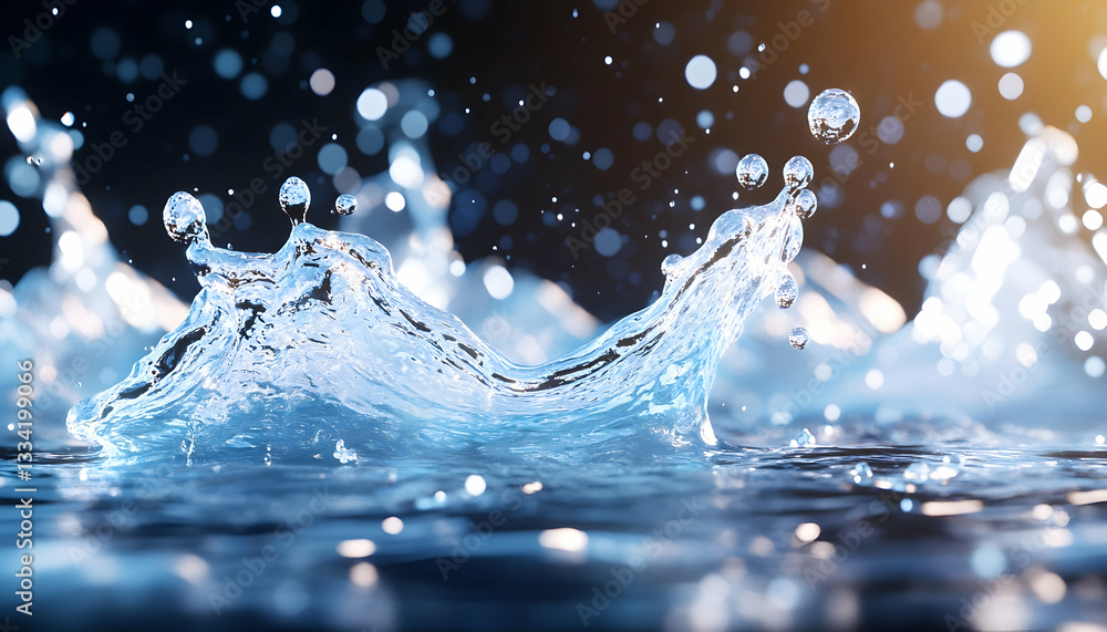 Poster dynamic water splash with bokeh background