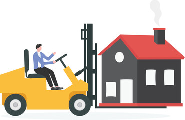 Delivery or moving house concept. Forklift with house

