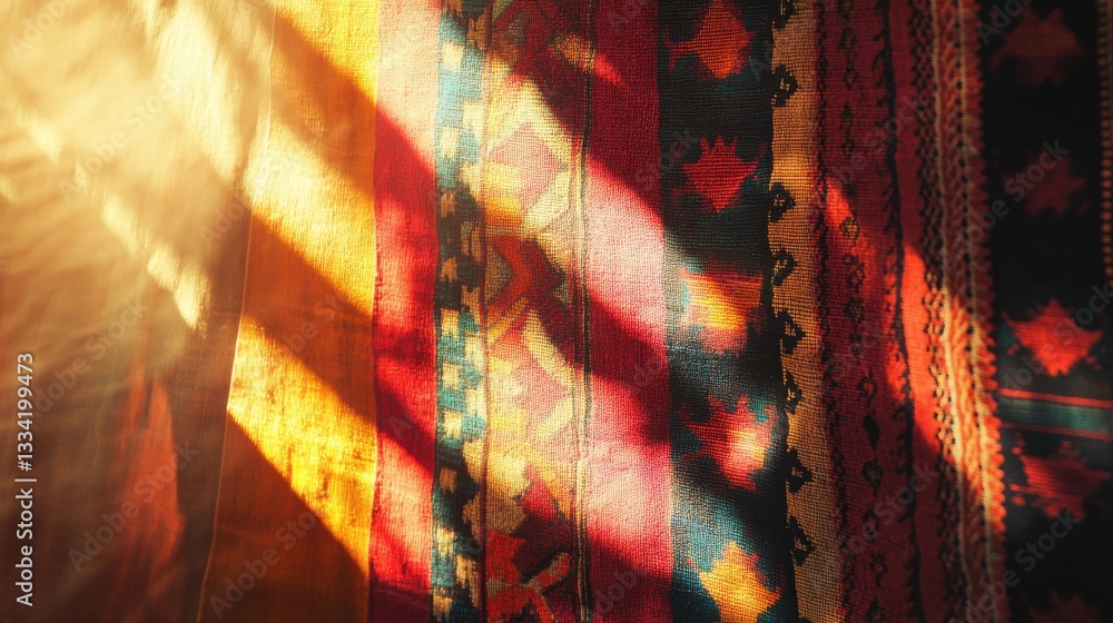 Poster colorful textiles with light and shadow patterns on fabric surface