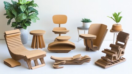 A handmade cardboard furniture exhibition showcasing various designs.