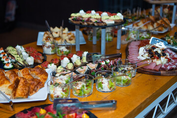 Colorful buffet assortment of canapes at an elegant event showcasing culinary artistry and creativity