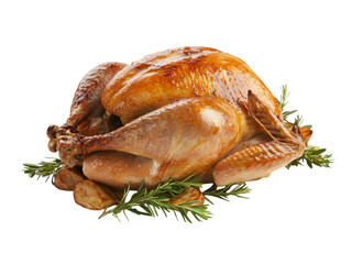 A beautifully roasted turkey, a centerpiece for festive celebrations, perfectly cooked and ready to serve. transparent background, cut out, PNG 3D Digital Art.