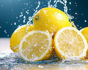 Fresh lemons splashing in water (4)
