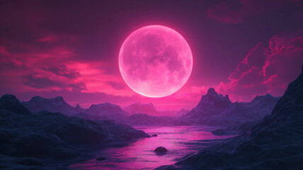 Soft glowing romantic moon shining peacefully in the quiet and tranquil night sky