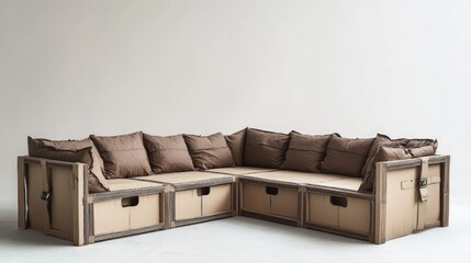 Obraz premium A modular sofa system made from interlocking cardboard pieces.