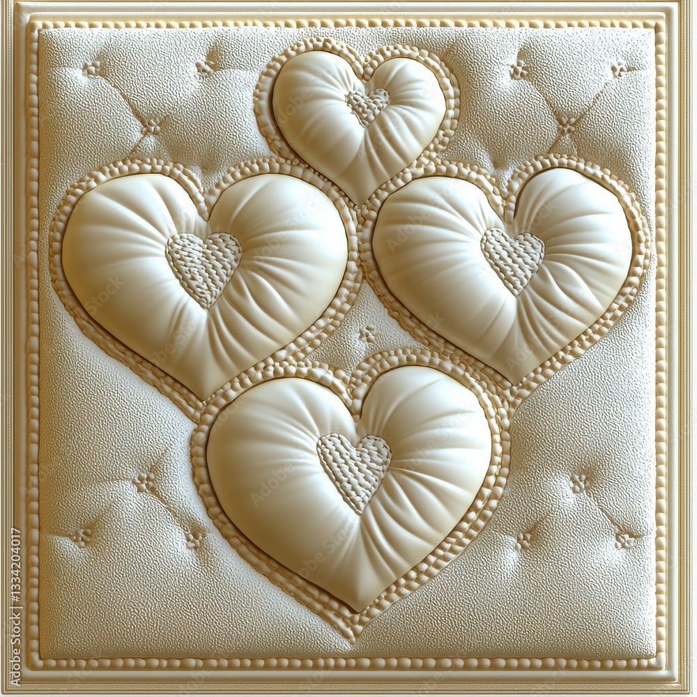 Aufkleber plush heart design in soft beige tones with detailed textures and elegant patterns