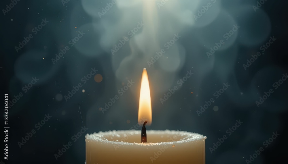 Poster glowing candle flame with soft bokeh background in gentle light