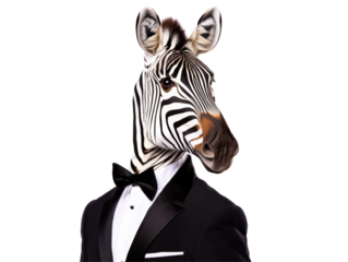 Isolated Elegant Zebra Head in Tuxedo with Bow Tie