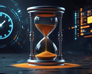 Timeless Measurement: A captivating image of an hourglass, where sand flows, signifying the relentless passage of time, symbolizing concepts of urgency and patience.