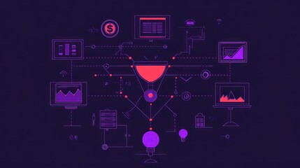 Data funnel, digital marketing workflow, online business