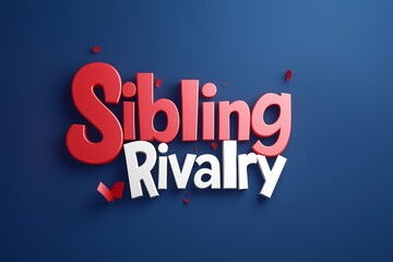 Sibling rivalry concept with playful 3D lettering against a blue background captures competition and fun between siblings