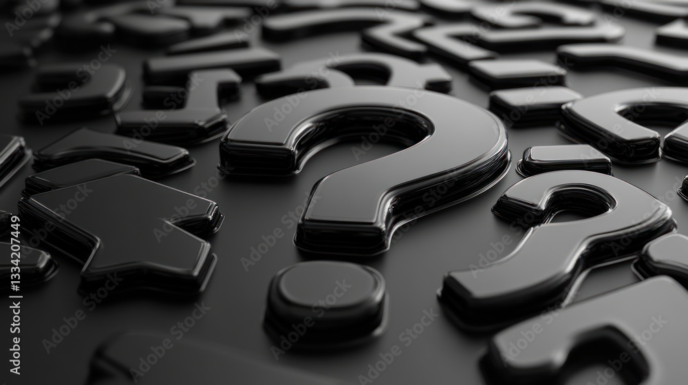 Poster enigma of inquiry: a 3d render of interrogative symbols