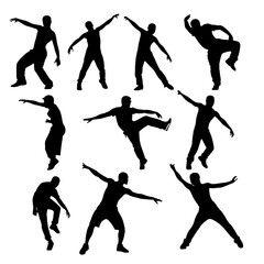 illustration silhouettes of expressive dance colorful group of people dancing. Jazz funk. hip-hop. house dance. Break dance.Dancer  jumping