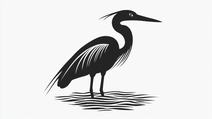 Obraz premium Elegant Heron Silhouette in Monochrome: A Bird in Water