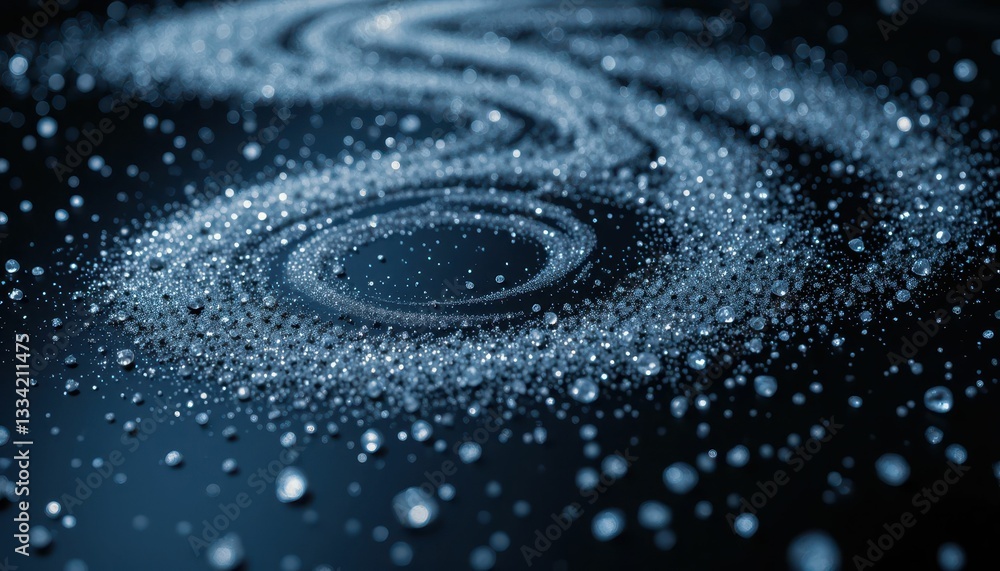 Poster abstract swirling pattern of glittering particles on dark surface