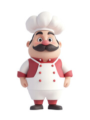 Isolated Whimsical Cartoon Chef with Twirled Mustache