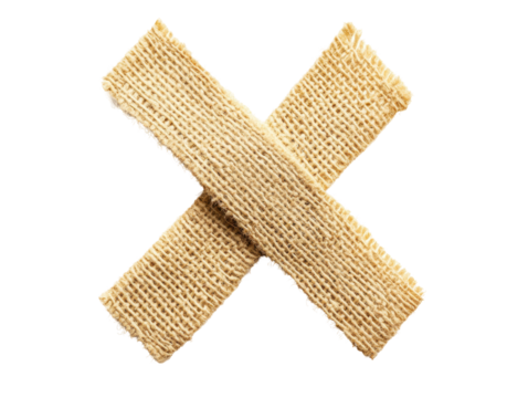 Isolated Tan Burlap Fabric Bandages Intersecting