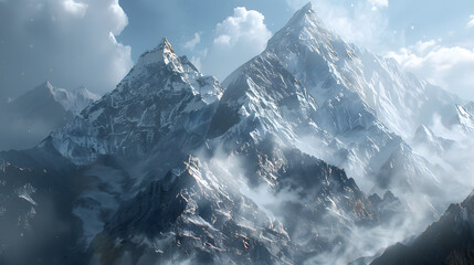 Snow-capped mountains and lakes under the blue sky