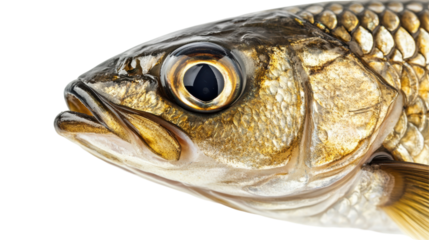Isolated Close-up of a Fish Head with Sharp Scales
