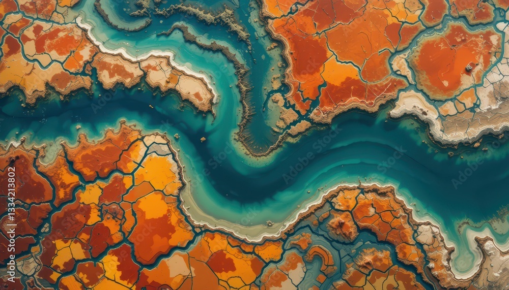 Poster aerial view of abstract colorful landscape with river patterns