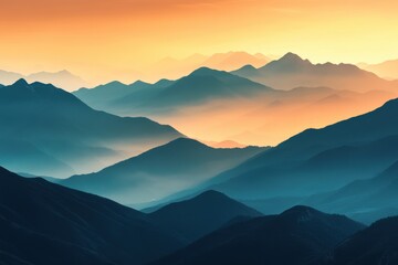 Fototapeta premium Majestic Mountain Ranges Sunset Hues Peaceful Landscape