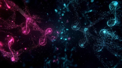 Abstract Music Notes  AI Generated  Vibrant Pink   Teal  High Resolution