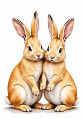Fototapeta premium Digital Rendering of Two Light Brown Rabbits in a Sitting Position
