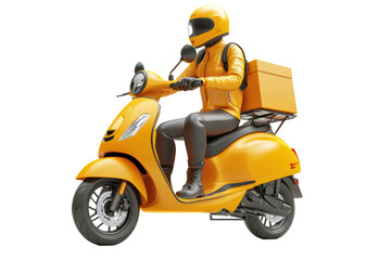Isolated Side View of Delivery Scooter Driver