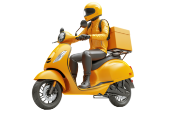 Isolated Side View of Delivery Scooter Driver