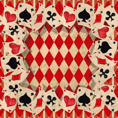 Alice in Wonderland  vintage style original hand drawn  playing cards frame
