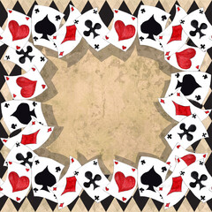 Alice in Wonderland  vintage style original hand drawn  playing cards frame
