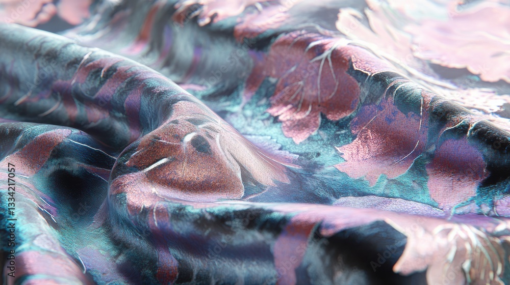 Poster elegant fabric texture with floral patterns and soft color glows
