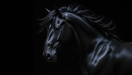Fototapeta premium Majestic Black Horse Portrait Against Dark Background