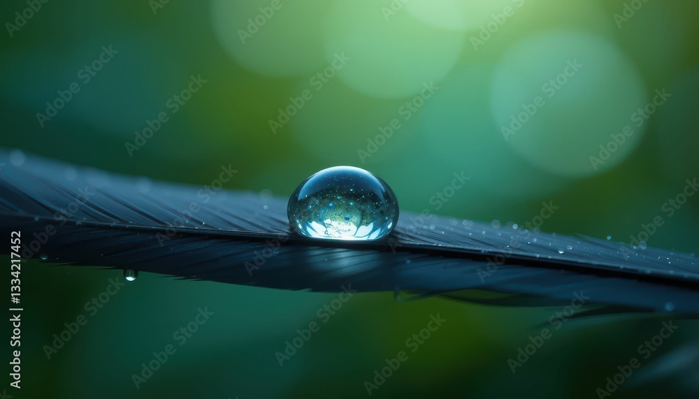 Poster raindrop on leaf with beautiful green background and bokeh effect
