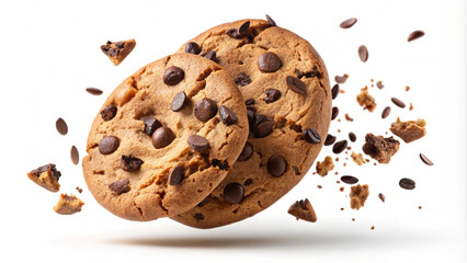 Suspended Chocolate Chip Cookies with Crumbs and Chips