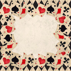 Alice in Wonderland  vintage style original hand drawn  playing cards frame
