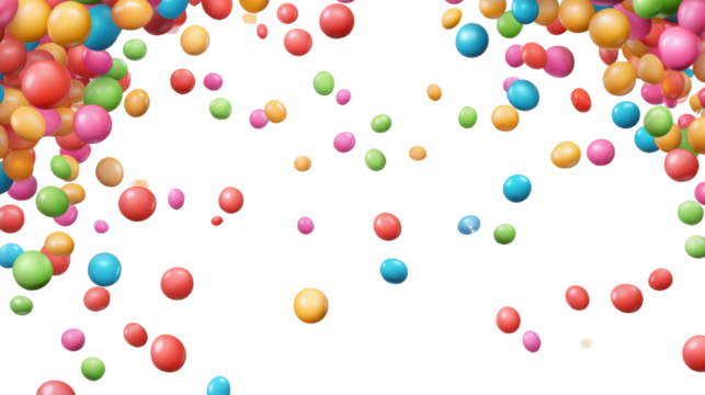 colorful round candies scattered isolated on white background