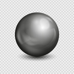 Metal chrome 3d sphere realistic on transparent background, Spherical shape silver ball, Vector illustration.
