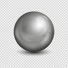 Metal chrome 3d sphere realistic on transparent background, Spherical shape silver ball, Vector illustration.