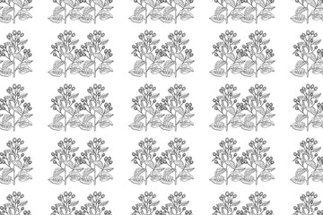Obraz premium Line art botanical seamless floral pattern with wildflowers vector illustration.Black and white outline repeating plant in white background. Graphic design for Fashion Cover Textile Coloring Page Card