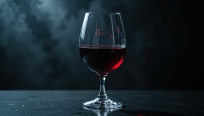 Naklejka premium Elegant Glass of Red Wine Against Dramatic Dark Background
