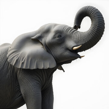 African Elephant Trunk Up Close isolated on white background