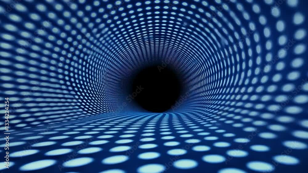 Poster mesmerizing tunnel of blue and white dots creates hypnotic visual effect, drawing viewer into seemin