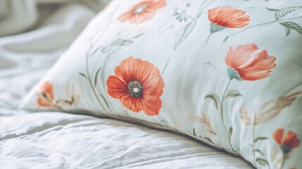 Floral Pillow on Soft Bedding with Delicate Spring Design
