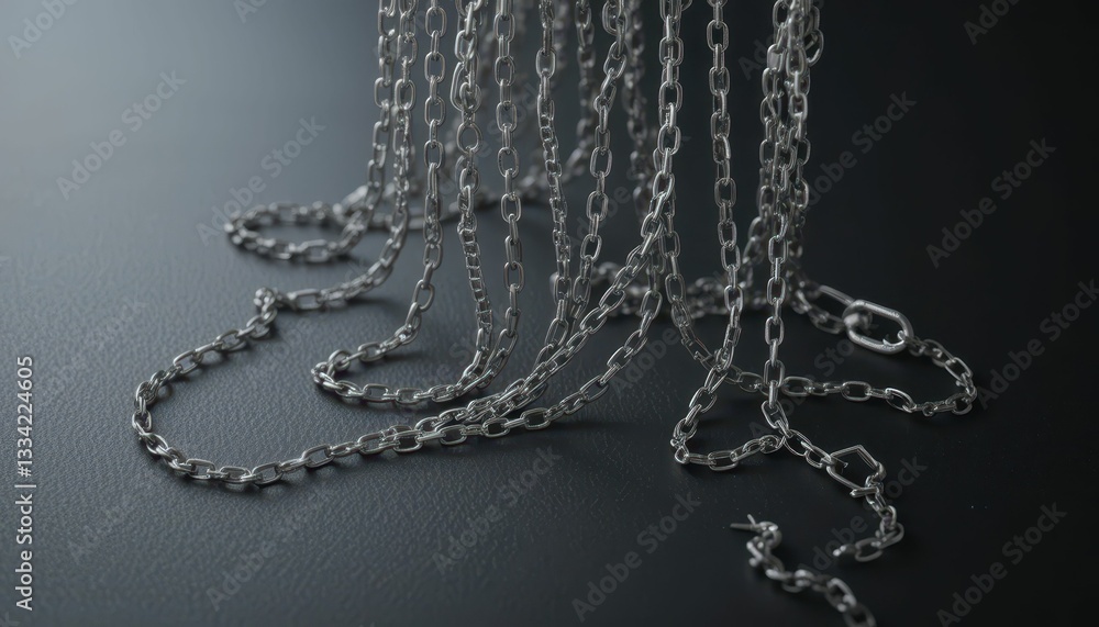 Aufkleber metallic chain draped on surface with intricate links and shadows