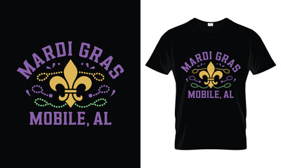 Mardi Gras Mobile T-Shirt Mobile AL Fleur De Lis Beads